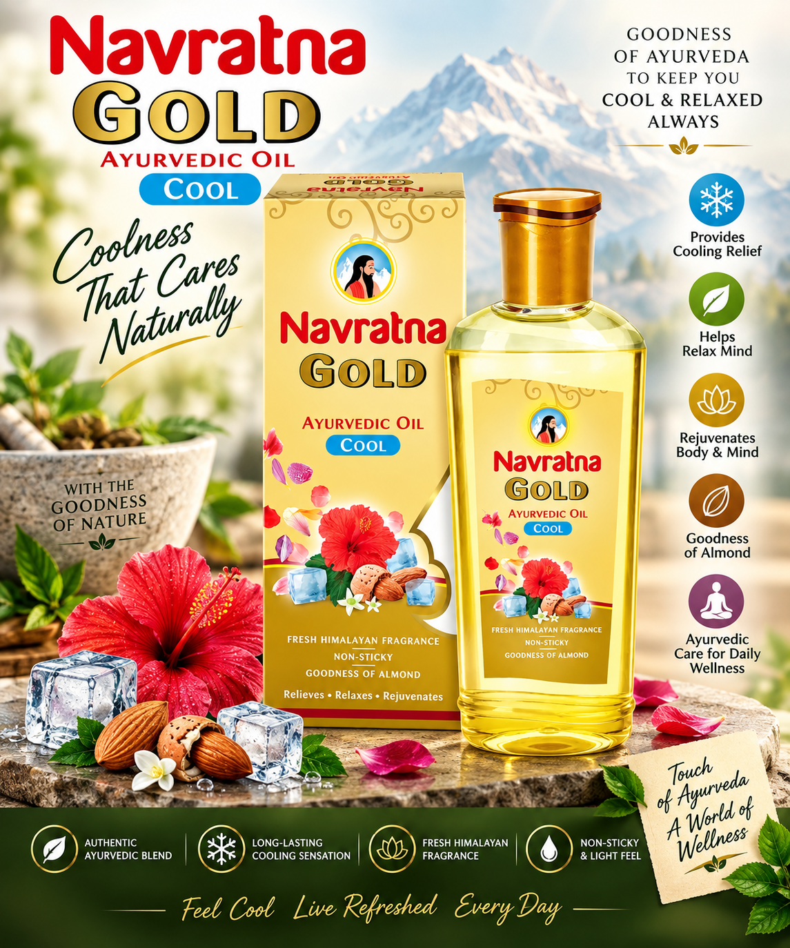 Navratna Gold Ayurvedic Cool Oil – Feel Cool, Relax & Rejuvenate Naturally