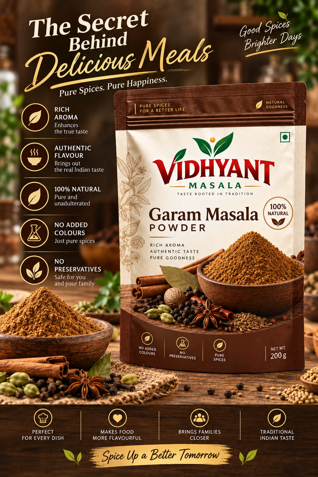 VIDHYANT Masala Premium Garam Masala – Rich Aroma, Authentic Indian Taste & 100% Pure Spices | 200g