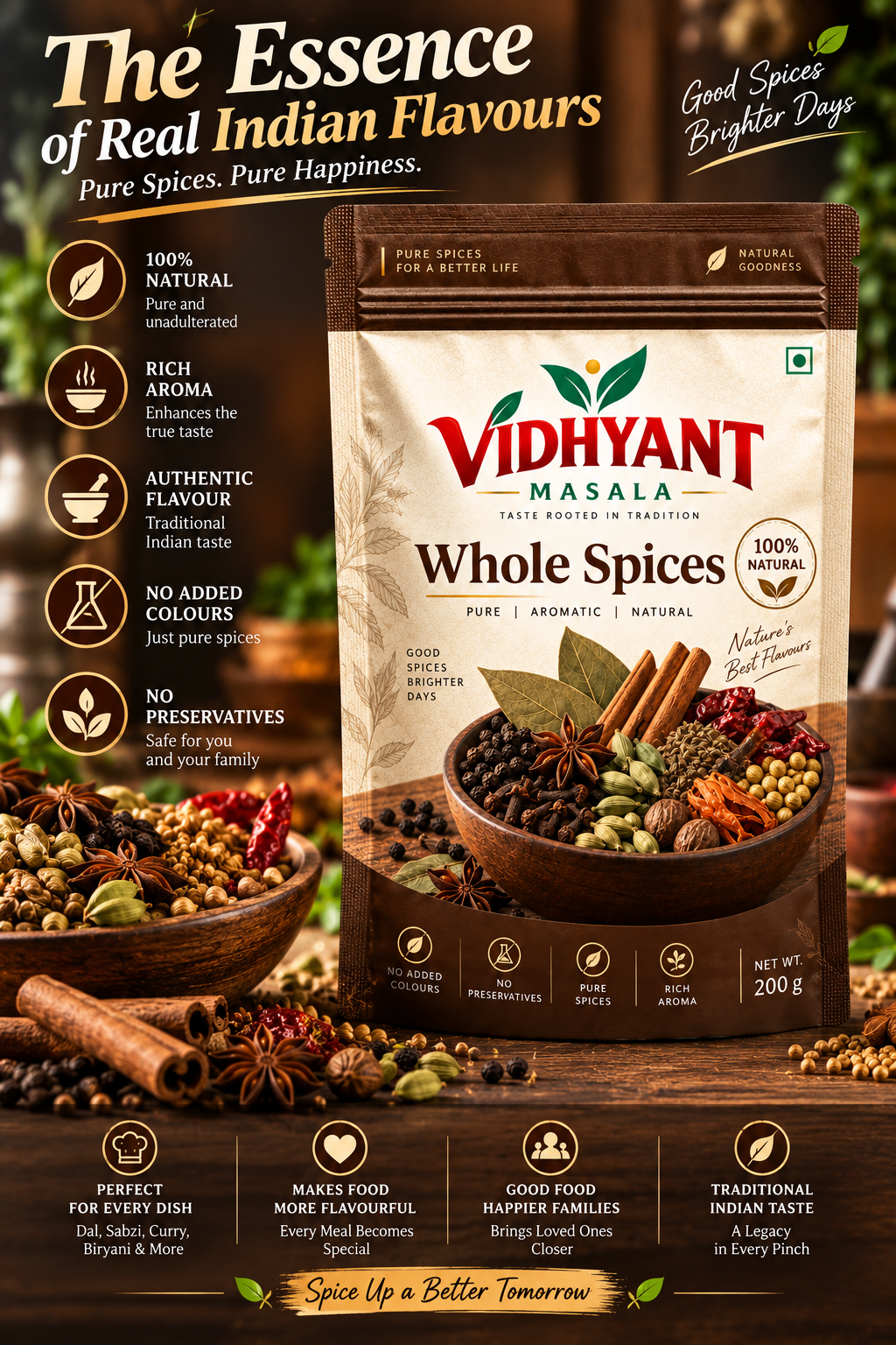 VIDHYANT Masala Premium Whole Spices – 100% Natural, Rich Aroma & Authentic Indian Flavour | Pure Whole Spices 