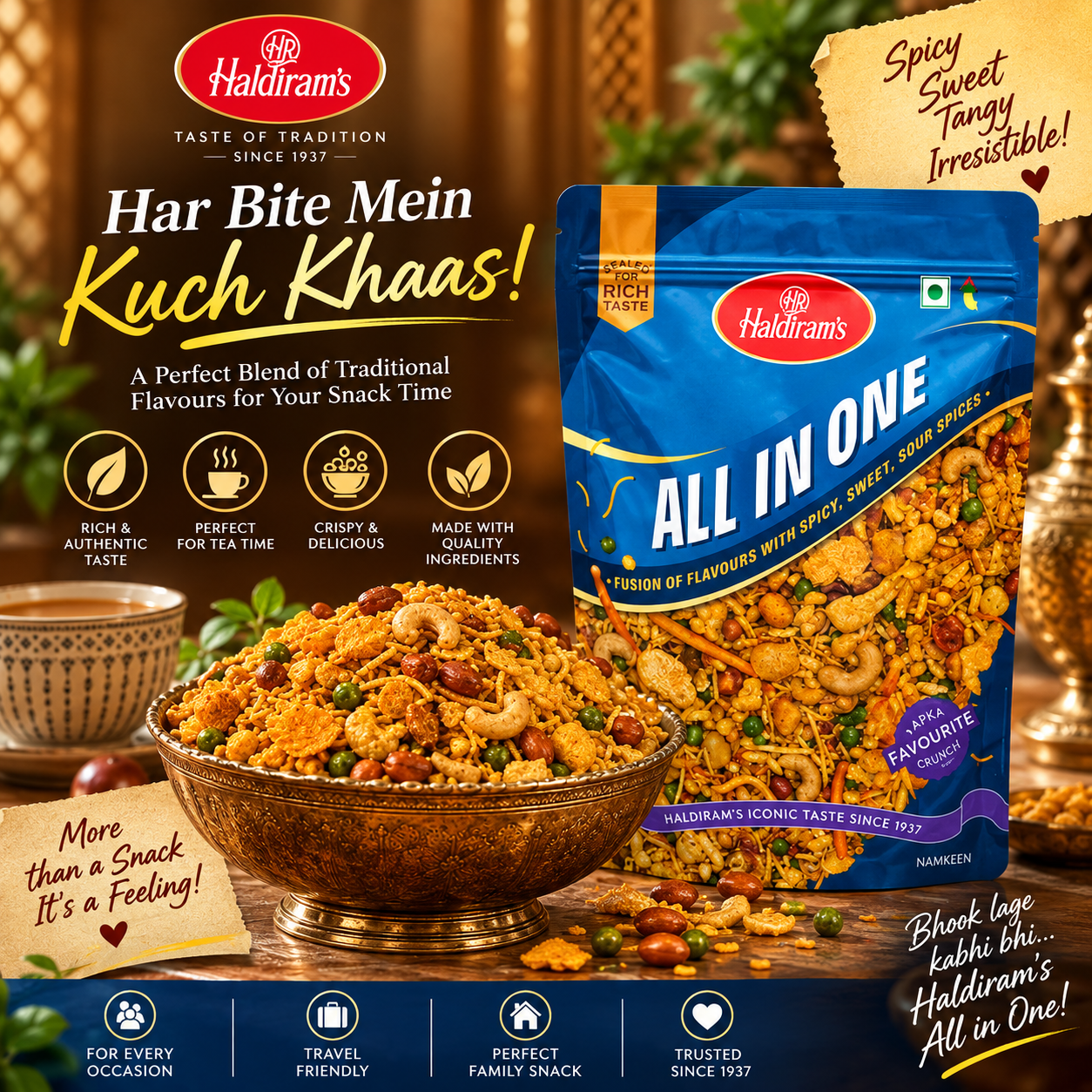 Haldiram’s All in One Namkeen – Crunchy, Spicy & Flavourful Mix | Perfect Tea Time & Anytime Snack