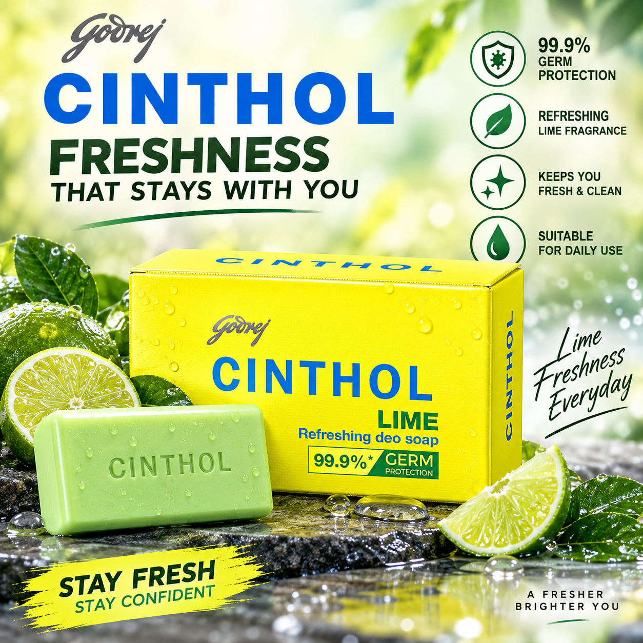 Godrej Cinthol Lime Soap – Zesty Lime Freshness for All-Day Confidence