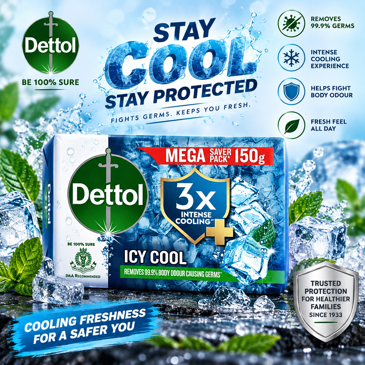 Dettol Icy Cool Soap – 3X Intense Cooling & Powerful Germ Protection