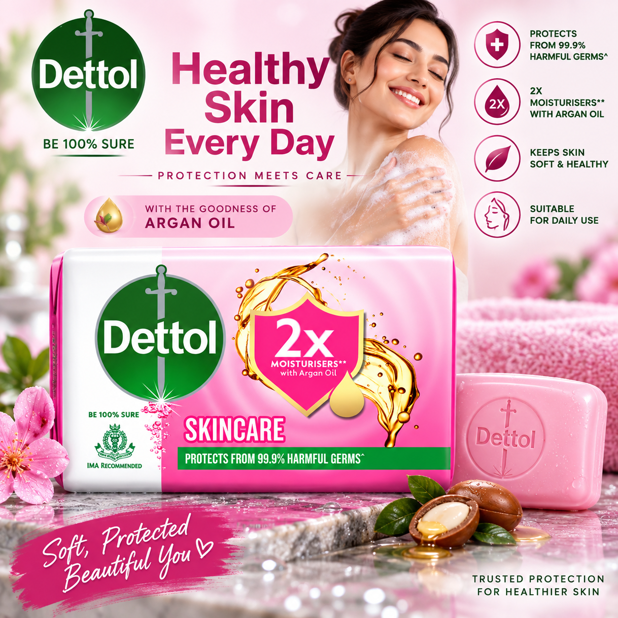 Dettol Skincare Soap with Argan Oil – 2X Moisturisers for Soft & Healthy Skin